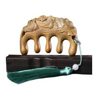 Hairdressing Combs，Sandalwood massage comb head meridian single-sided carving wide-tooth round teeth thick-tooth thickened whole wood