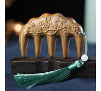 Hairdressing Combs，Sandalwood massage comb head meridian single-sided carving wide-tooth round teeth thick-tooth thickened whole wood