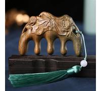 Hairdressing Combs，Sandalwood massage comb head meridian single-sided carving wide-tooth round teeth thick-tooth thickened whole wood