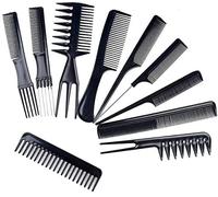 Hairdressing Hair Combs Set, 10 Pieces, Wide Tooth, Anti-Static, Professional Plastic and Metal Styling Combs for Fine Hair, Black