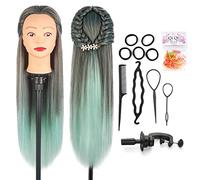 Hairdressing Head, Auzass Soft Training Head 100% Synthetic Fiber Hair Mannequin Dolls Head for Practicing Hairstyles with Table Clamp+Braiding Set, Presents for Girls Kids Hairdressers