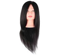 Hairdressing Mannequin Head Cosmetology Manikin Head with Real and Synthetic Hair, 60-65 cm Long for Cutting Weaving Curling Braiding Practice, Compatible with Salon & Training Use (Black)