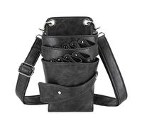 Hairdressing Scissor Pouch PU Leather Removable Hook Belt Salon Dark Grey 12x21 cm