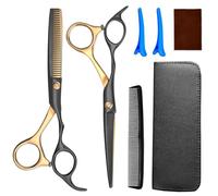 Hairdressing Scissors, 6 Inch Hair Cutting Scissor & Thinning Scissors Hairdressing, Stainless Steel Barber Scissors with Leather Cover, Comb, Hair Clip, Professional Salons Hair Shears Set