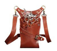 Hairdressing Tool Pocket， Scissor Holster Pouch Stylist Tools Waist Shoulder Belt for Men Women Barber Hairdressing Barber Bag(Brown)