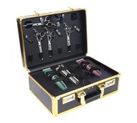 Hairdressing Tools Box Large Gold Rectangular Metal Case with Combination Lock and Large Capacity Compartments, Shoulder Strap Hair Stylist Case for Professional Stylist Salon Organizer
