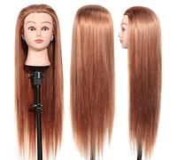 Hairdressing Training Head, 24 Inch Professional Long Hair Hairdressing Mannequin Manikin Doll Head with Table Clamp Stand
