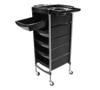 Hairdressing Trolley, 6-Tier Salon Trolleys with Foldable Top Tray, Mobile Hairdresser Trolley on 360° Wheels, Black Beauty Salon Cart for Beauty Salons & Barber