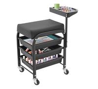 Hairdressing Trolley Pedicure trolley, beauty trolley with footrest and 3 drawers, mobile trolley, footrest, 100 kg load capacity, for nail salon, home spa, 38 x 32 x 65 cm,