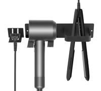 Hairdryer Holder Station Wall, Self Adhesive Blow Dryer Holder, Multi-Functional Space Saving Storage Bracket with Plug Hook, Hair Dryer Holder Wall Mounted for Bathroom/Bedroom/Barbershop (Black)