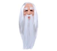 Haired Wizard Latex Full Face for Adults | Full-face latex coverage hides expression, attached fiber hair and beard, for multiple wears, for haunted house