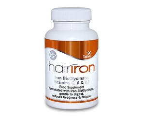 HAIRIRON - High Strength Iron Supplements - Gentle Iron BisGlycinate 30mg with Vitamins C, A & B2 Tablets, Vegan Supplements for Men & Women's Health - 90 Tablets.
