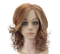 hairjoy Women's Synthetic Wig Medium Curly Brown Highlighted/Balayage Hair Middle Part With Bangs Natural Wigs Costume Wig