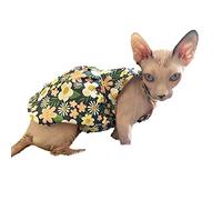 Hairless Cat Clothes - Breathable Summer Cotton Sundress with Sunflower Print Sleeveless Skirt Elegant Romantic Girly Vest Soft Princess Dress for Sphynx, Cornish Rex, Devon Rex, Peterbald (XS)