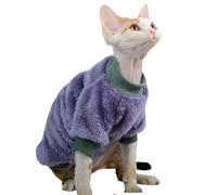 Hairless Cat Clothes Winter Warm Double-sided Velvet Sweatershirt for Sphynx cat,Cornish Rex, Devon Rex, Peterbald (Deep purple, XL)