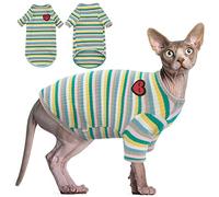 Hairless Cat Cotton Clothes, Sphynx Breathable Summer T-Shirts Stripe Vest Pet Clothes, Soft Stretchable Skin-Friendly Cats Apparel Cat's Pajamas Jumpsuit for Sphynx, Cornish Rex, Devon Rex Peterbald