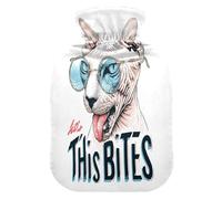 Hairless Cat This Bites Cute hot Water Bottle with Soft Cover, 1L Water Bags for Arthritis,Arthritis,Bolsa de agua Caliente para el Dolor