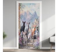 Hairless Cat Wild Flowers Door Stickers Waterproof Peel and Stick Door Mural, Fairy Tale Castle 3D Door Stickers Self Adhesive Wall Sticker, Oil Painting Stairs Murals Vinyl Wallpaper Decor 75x200 cm