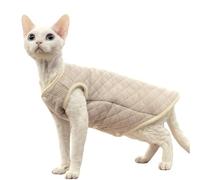 Hairless Cats Clothes Quilted Cotton Vest Coat,Winter Warm Sleeveless Waistcoat Apparel for Sphynx Cats, Cornish Rex, Devon Rex, Peterbald (Khaki, M)