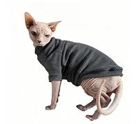 Hairless Cats Clothes Self-heating Turtleneck,Classic Stripes Cat Wear Shirts,Pullover Knitwear with Sleeves,Cat's Jumpsuit for Sphynx, Cornish Rex, Devon Rex, Peterbald (Black, XXL)