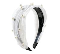 Hairline Cover Headband with Breathable Mesh, Wide Edge Headband for Face Shaping, Skin Friendly Headbands for Ladies, Strong Texture Hair Hoop with Faux Pearls, 1 Pack White
