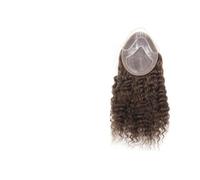 Hairline Toupee for Men #4 Medium Brown Men's Toupee 12 14 16 Inch Lace Front Curly Human Hair Systems Mono PU Around Base(16 inches)