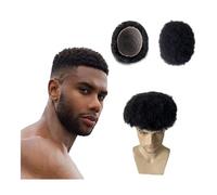 Hairline Toupee for Men Afro Kinky Curly Toupee for Black Men 8"x10" Full Lace Base Double Knots Capillary Prosthesis(1b#,10mm curly)