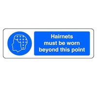 Hairnets Must Be Worn Beyond This Point - safety sign - High tack self-adhesive sticker (150mm x 50mm) Viewing Distance within 3m.
