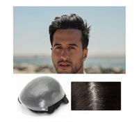 Hairpiece 0.06-0.08mm Thin Skin Toupee Hairpieces for Men, V-looped Remy Human Hair Mens Hair Units, Full PU Base European Hair Replacement System Man Toupee(Off black,7x10)