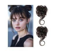 Hairpiece 2Pcs Messy Bun Hair Piece Tousled Updo with Tendrils Synthetic Wavy Curly Elastic Band Hair Extensions Daily Use(4)
