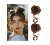 Hairpiece 2Pcs Messy Bun Hair Piece Tousled Updo with Tendrils Synthetic Wavy Curly Elastic Band Hair Extensions Daily Use(2-30)