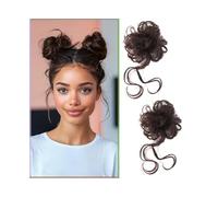 Hairpiece 2Pcs Messy Bun Hair Piece Tousled Updo with Tendrils Synthetic Wavy Curly Elastic Band Hair Extensions Daily Use(2-33)