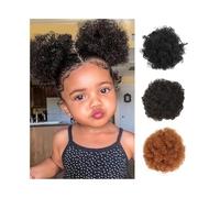 Hairpiece 4 Inch Synthetic Afro Puff Hair Bun Chignon Small Kinky Curly Drawstring Ponytail Hairpiece for Girls Women Daily Use(Natural black/Light auburn)