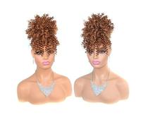 Hairpiece Afro Puff Bun with Bangs Short Afro Kinky Curly Hair Chignons Synthetic Drawstring Ponytail Hair Extention Daily Use(Light Auburn)