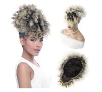 Hairpiece Afro Puff Drawstring Ponytail with Bangs Kinky Curly Hair Bun Hairpiece Pineapple Updo Hair for Black Women Daily Use(1BT613)