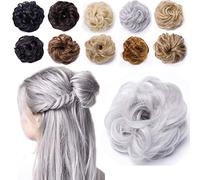 Hairpiece Bun Scrunchie Scrunchy Hair Extensions Silver Grey 40G Synthetic Donut Curly Messy Chignon Ponytail Wavy