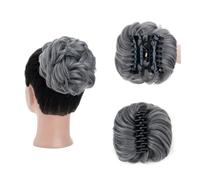 Hairpiece Claw Clip Messy Hair Bun Scrunchie Wavy Curly Chignon Hair Extensions Synthetic Tousled Updo Hair Piece Daily Use(Gris)