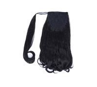 Hairpiece Curly End Synthetic Ponytail Extensions Wrap-Around Ponytails for Women 16 Inch High Puff Party(#1B)