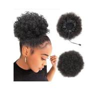 Hairpiece Human Hair Kinky Curly Ponytail Hairpiece 4 6 8 inch Afro Puff Drawstring Bun Hair Extensions Daily Use(4inches)
