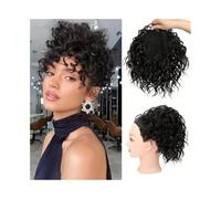 Hairpiece Messy Curly Hair Bun Scrunchies Short Wave Curly Synthetic Drawstring Ponytail Hairpiece Daily Use(Natural Black)