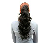 Hairpiece Ponytail Butterfly Clip Medium Length Black Curly 45cm C128-2