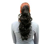 Hairpiece Ponytail Butterfly Clip Medium Length Black Curly 45cm C128-2