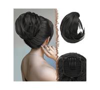 Hairpiece Straight Hair Bun Drawstring Synthetic Hair Extension Comb Clip Ponytail Updo Hairpiece Daily Use(#1B)