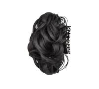 Hairpiece Synthetic Messy Bun Hair Extensions Claw Clip Wavy Curly Ponytail Hairpiece Daily Use(Natural Black)