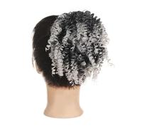 Hairpiece Synthetic Short Afro Bun Hair Pieces Elastic Band Kinky Curly Ponytail Hair Extensions Daily Use(T1B-GREY)