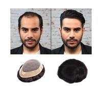 Hairpiece Toupee for Men Indian Human Hair Fine Mono Poly Coating Around Mens Hairpiece Breathable NPU Monofilament Hair System Units Men's Capillary Prosthesis Man Toupee(Jet black,7x10)