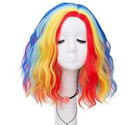 Hairpieces 40cm Short Side Part Rainbow MultiColored Curly Wave Halloween Costume Parade Cosplay Wigs Gradient