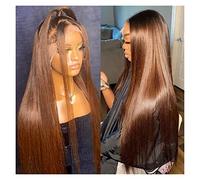 hairpieces for women Brown Straight Lace Front Wig HD Transparent PrePlucked Bone 13x4 Frontal Human Hair Wigs Ponytail for Women(4x4 Wig Pure Brown,28 inch)