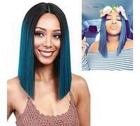 Hairpieces Lace Front Wig Short Straight Hair Natural Silky with Middle Parting Black Green Gradient for Ladies Daily Halloween Party Cosplay 12/14 Inch 12inch 14 inch