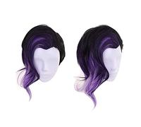 Hairpieces Overwatch Sombra Cosplay Game Wigs and Short Layered Two Tone Ombre Natural Black Purple Heat Resistant Sythetic Fiber Fluffy Hair